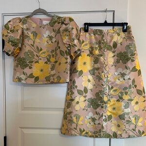 Pomander Place Blush Top & Skirt Set with Yellow Flowers and Olive Leaves